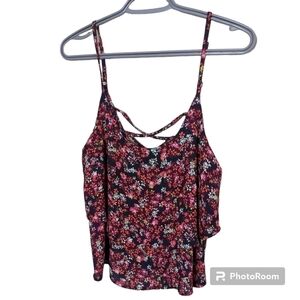 **4/$20** Charlotte Russe Floral Ruffle Tank Top Navy Sz‎ M